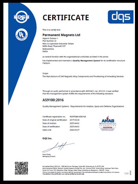 AS Certificate — AS 9100:2016