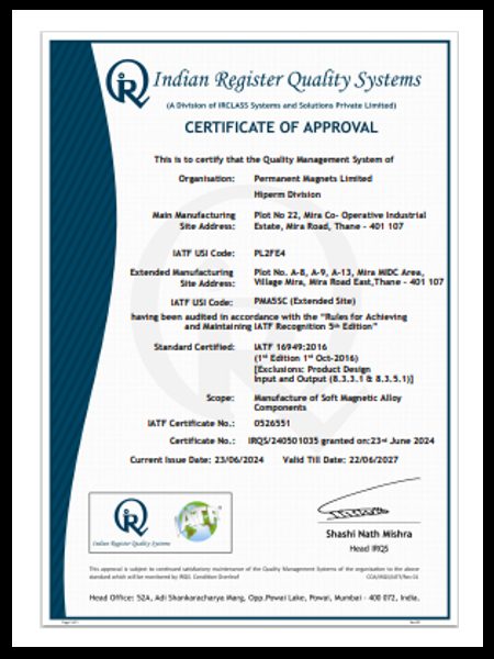 IATF Certificate — IATF 16949:2016
