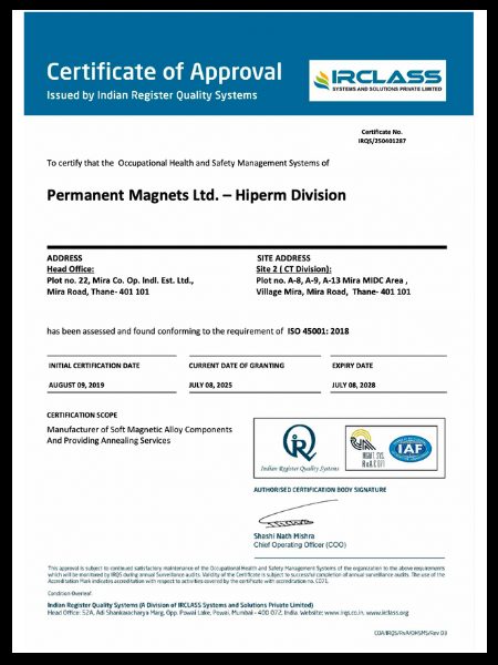 OHSMS Certificate — ISO 45001:2018