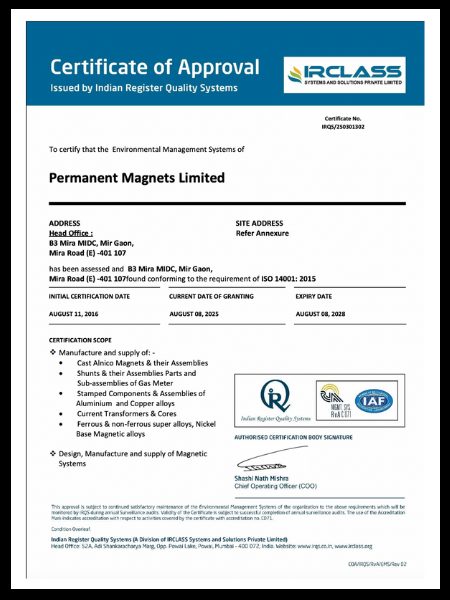 EMS Certificate — ISO 14001:2015