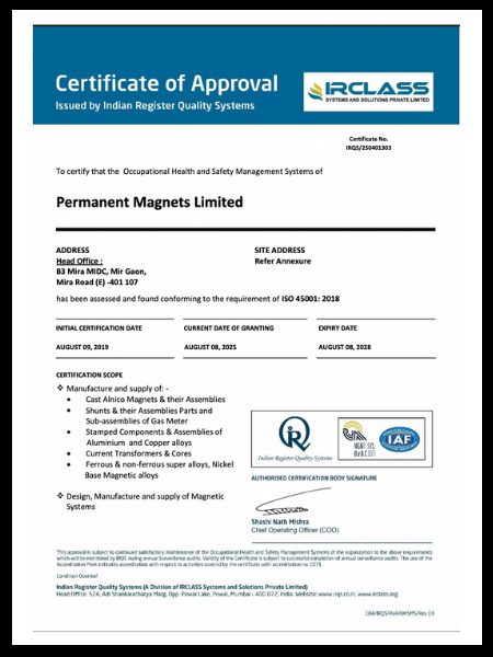 OHSMS Certificate — ISO 45001:2018